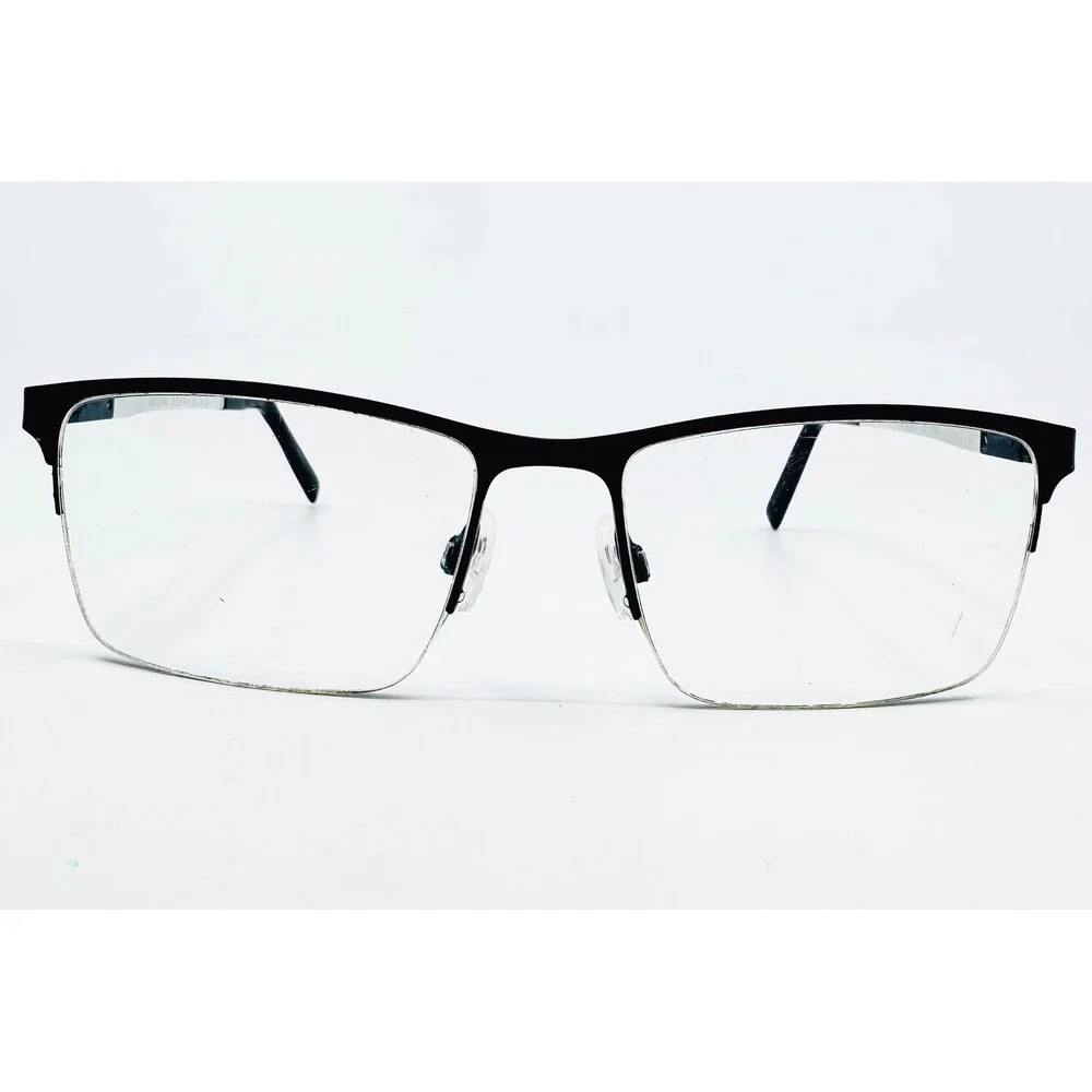 Perry Ellis Eyeglasses Mens Black Silver Semi Rimless PE 411-2 56-18-145
